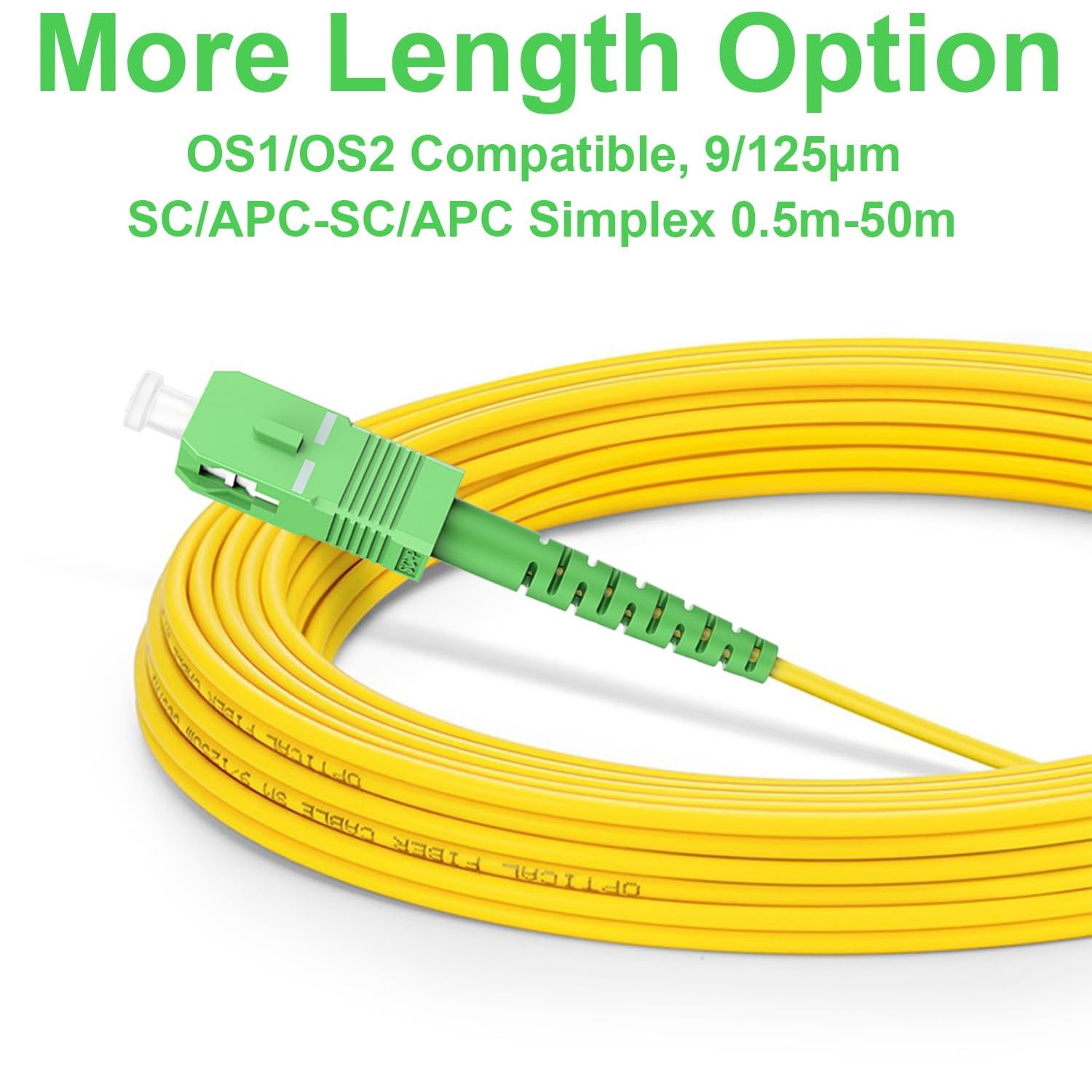 20m OS2 SC/APC To SC/APC Optic Fiber Cable Single Mode Simplex Yellow 66ft