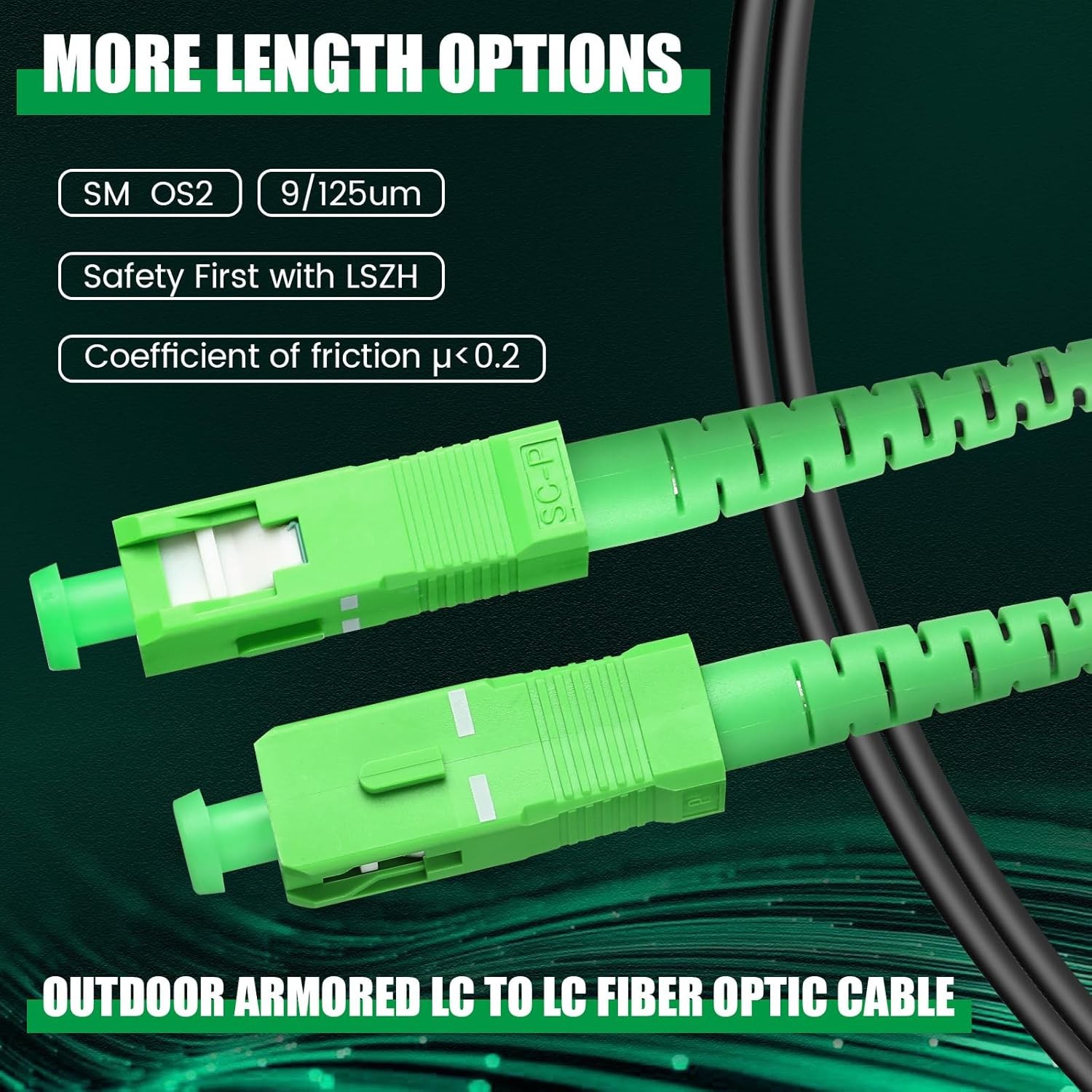 100ft Single Mode SC/APC Fiber Optic Cable OS2 Outdoor Armored 30m Fiber