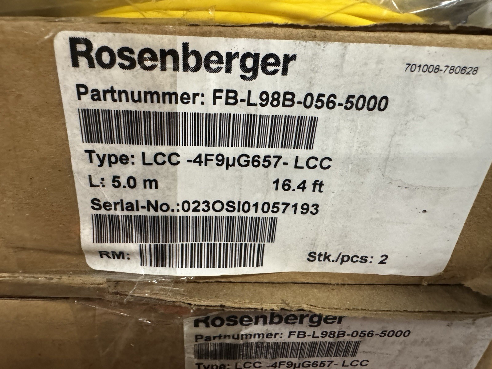 Rosenberger FB-L98B-056-5000 5.0 m Duplex LC-LC Optical Network Cable Yellow