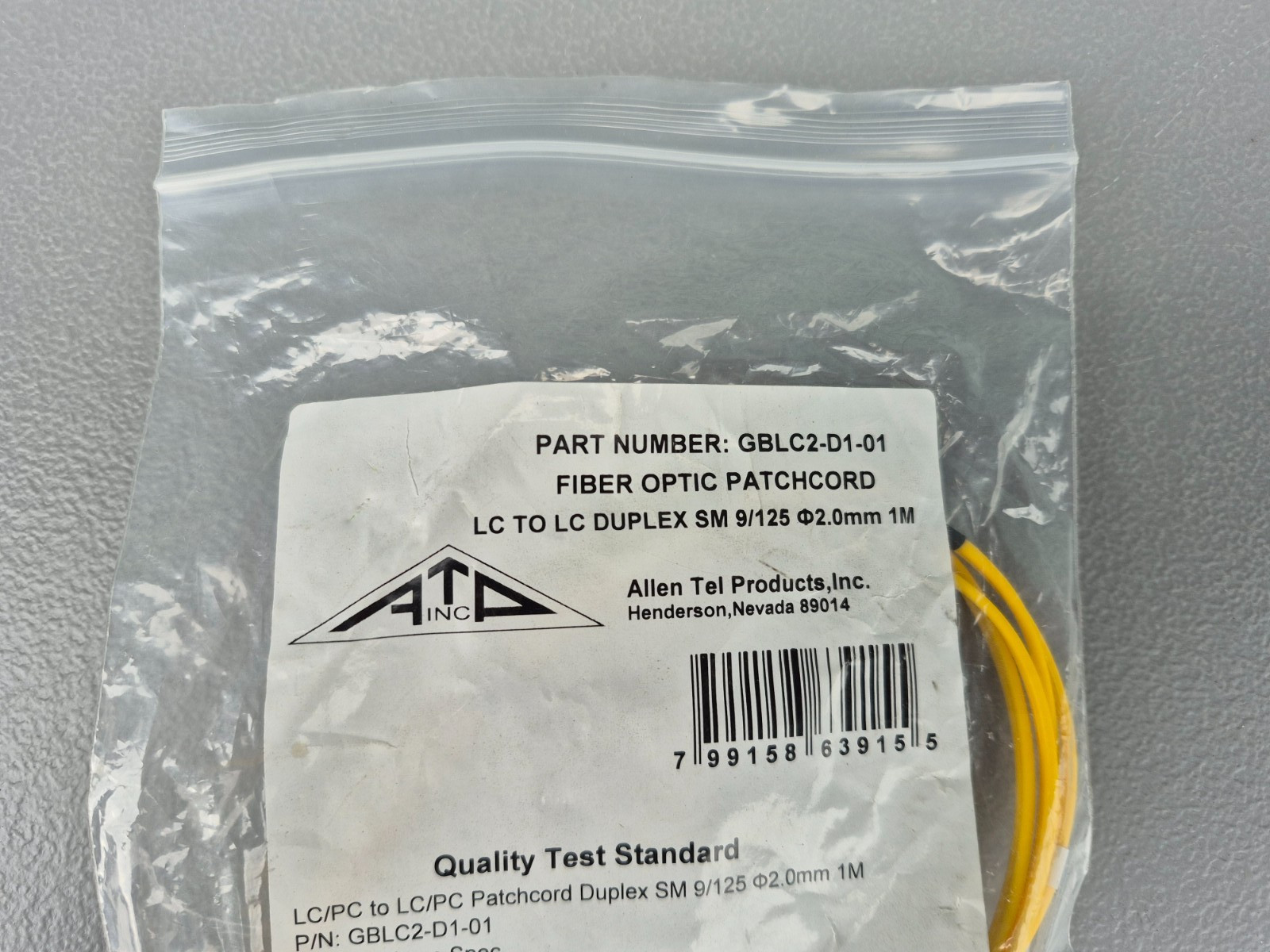 NEW Allen Tel GBLC2-D1-01 Singlemode Duplex LC to LC Fiber Optic Patch Cord, 1 M