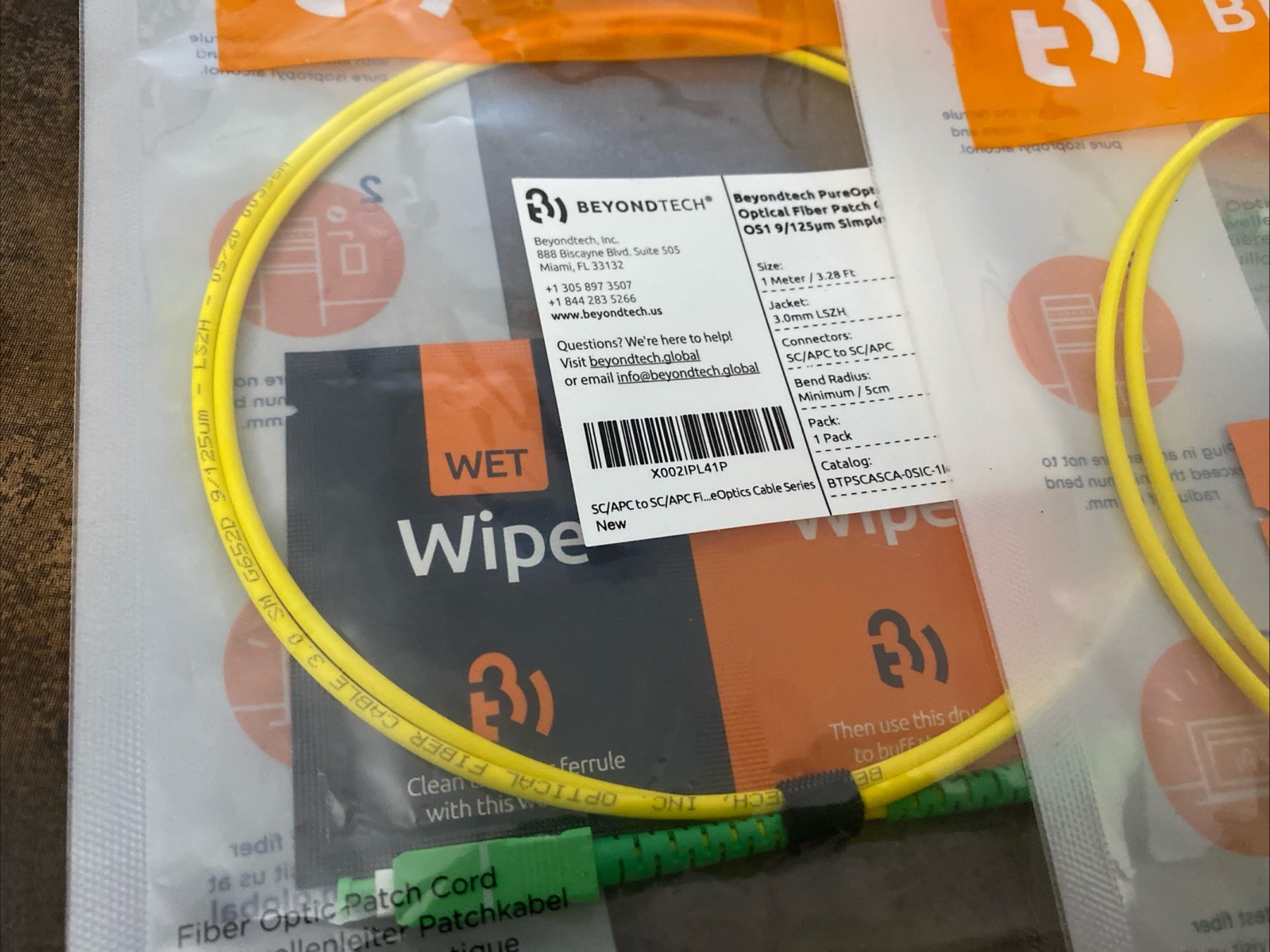 3 Pack – 1M SC/APC to SC/APC Fiber Optic Simplex Singlemode Optical Patch Cable
