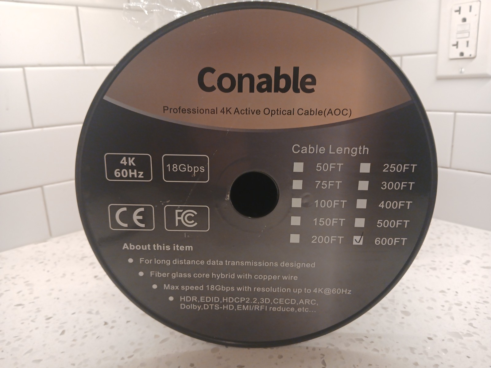 Pro 4K Active Optical Cable HDMI 2.0 600 Feet 4K@60Hz 18Gbps High Speed Fiber