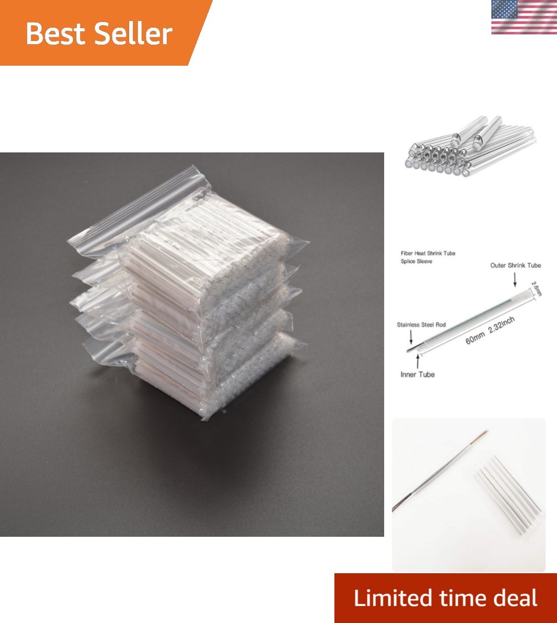 600pcs Fiber Splice Sleeves（2.6mm diam, 60mm Length） Fusion Fiber Optic Cable…