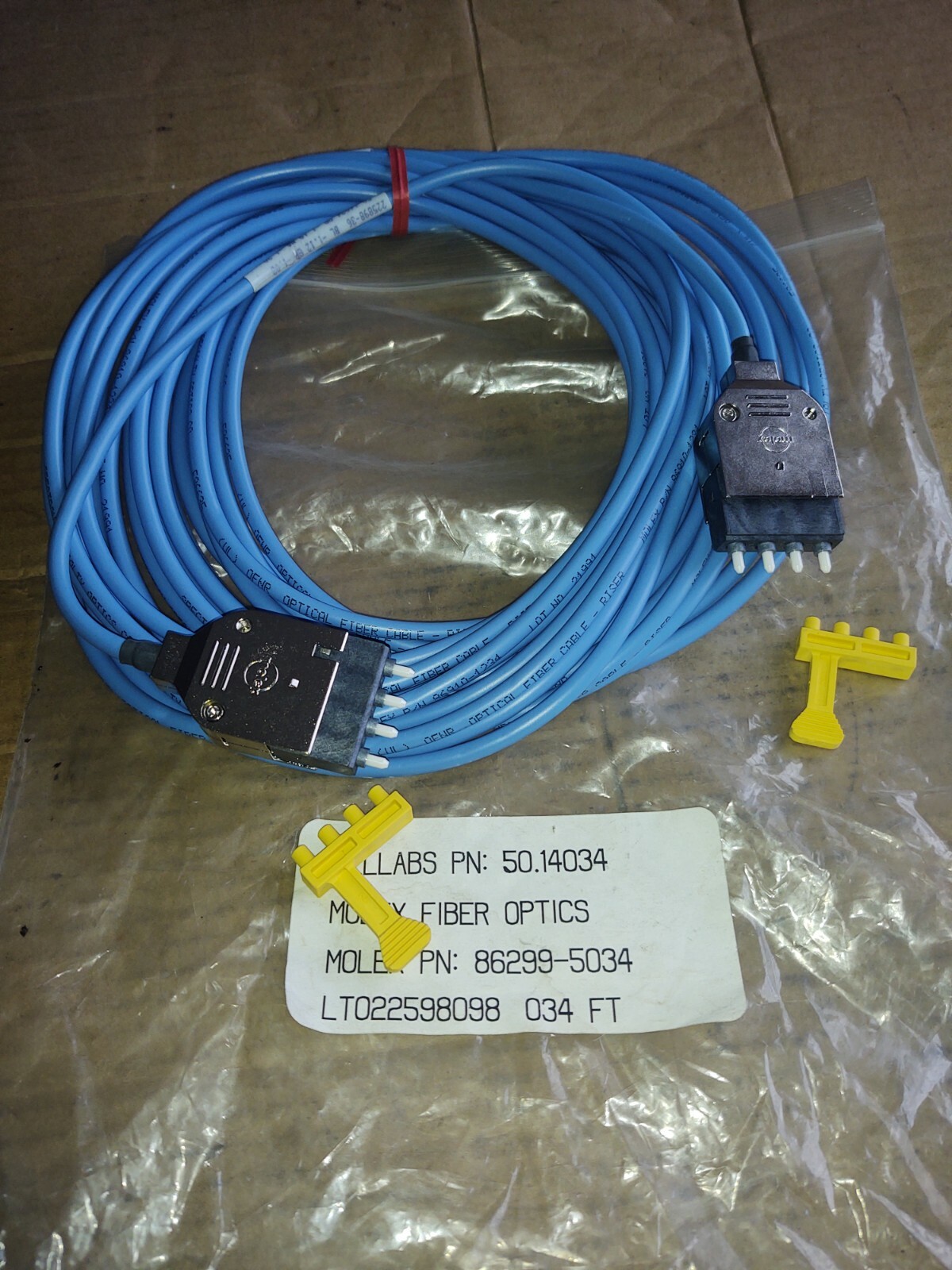 Molex Fiber Optics Cable 34′ Feet Tellabs PN: 50.14034 Blue