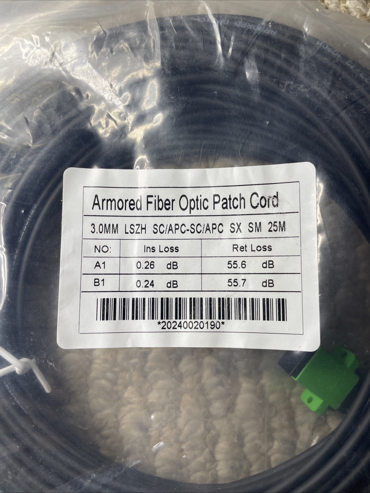 Armored Fiber Optic Patch Cord 3.0mm LSZH SC/APC-SC/APC SX SM 25M