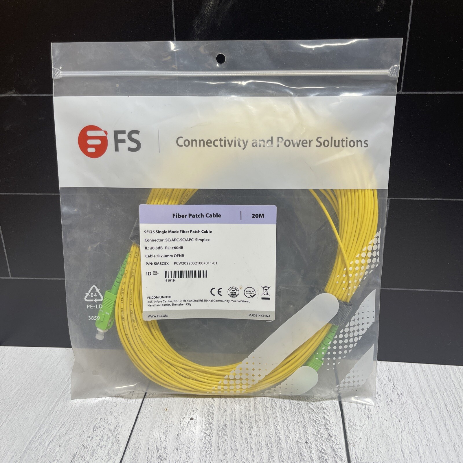 FS 9/125 Fiber patch Cable sc/apc-sc/apc Simplex 20M SMSCSX