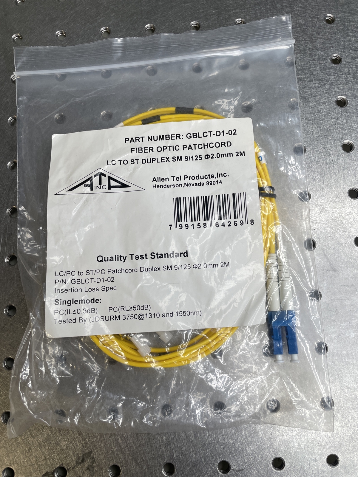 Allen Tel GBLCT-D1-02 Singlemode Duplex LC to ST Fiber Optic Patch Cord, 2 M