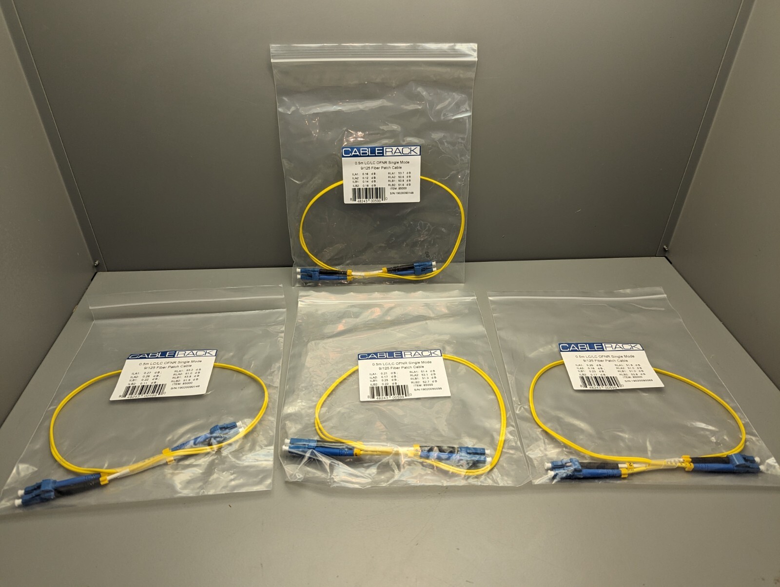 LOT OF FOUR 0.5m LC/LC Duplex 9/125 Single Mode Fiber Patch Cable Yellow