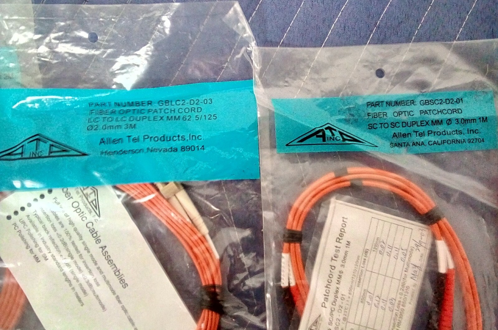 *LOT OF 20*NEW Allen Tel Various Fiber Optic Cable Assembly Patch Cord