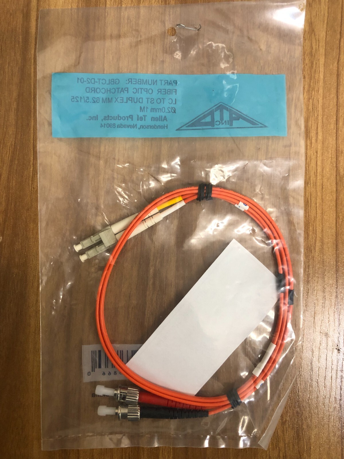 Allen Tel GBLCT-D2-01 Fiber Optic Patch Cord, Multimode OM1 Duplex LC to LC, 1 M