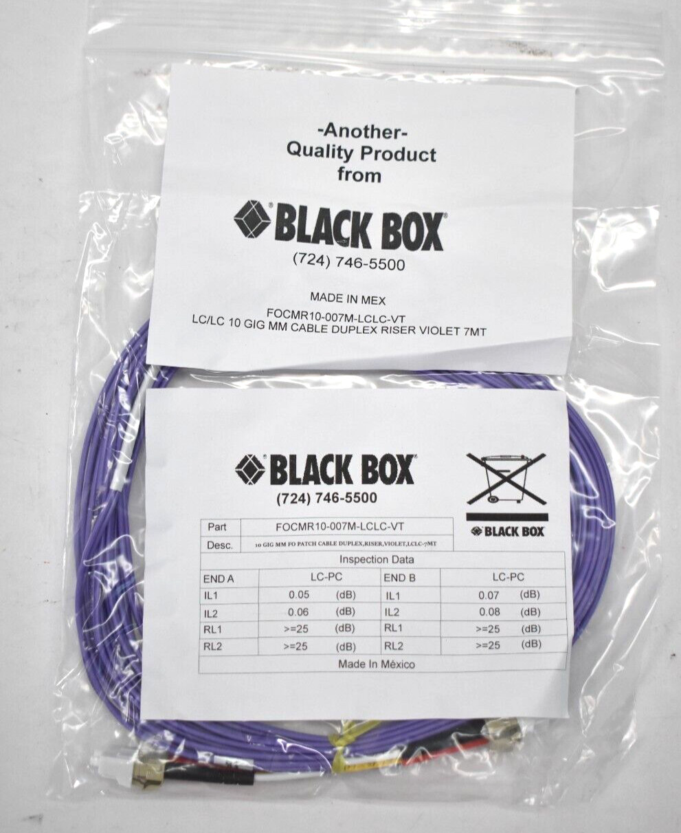 Black Box 10 Gig MM FO Patch Cable Duplex Fiber Riser Cable Violet LCLC-7MT