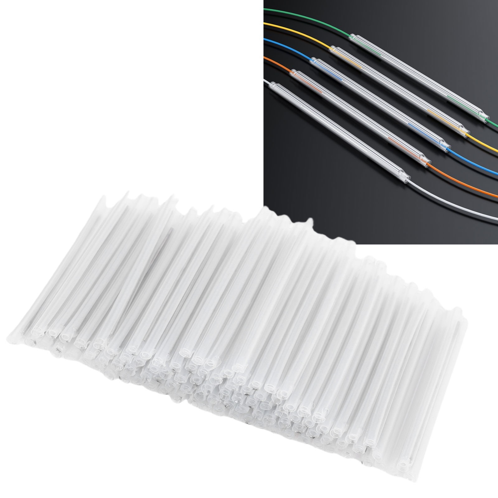 200 Pcs Fiber Optic Fusion Splice Sleeve 60mm Length PE EVA Clear Bare Fiber