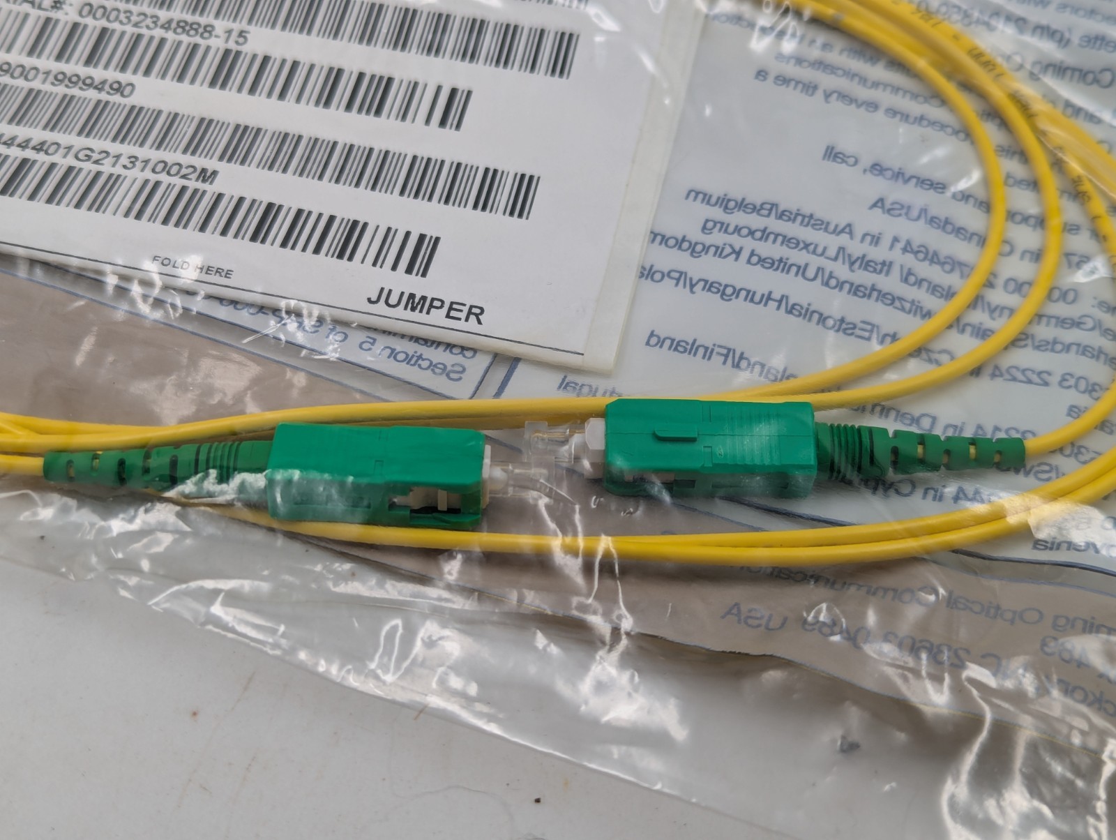 Corning Fiber Jumper Simplex Patch Cord Angled SM SC/APC Riser 2M New Lot of 5