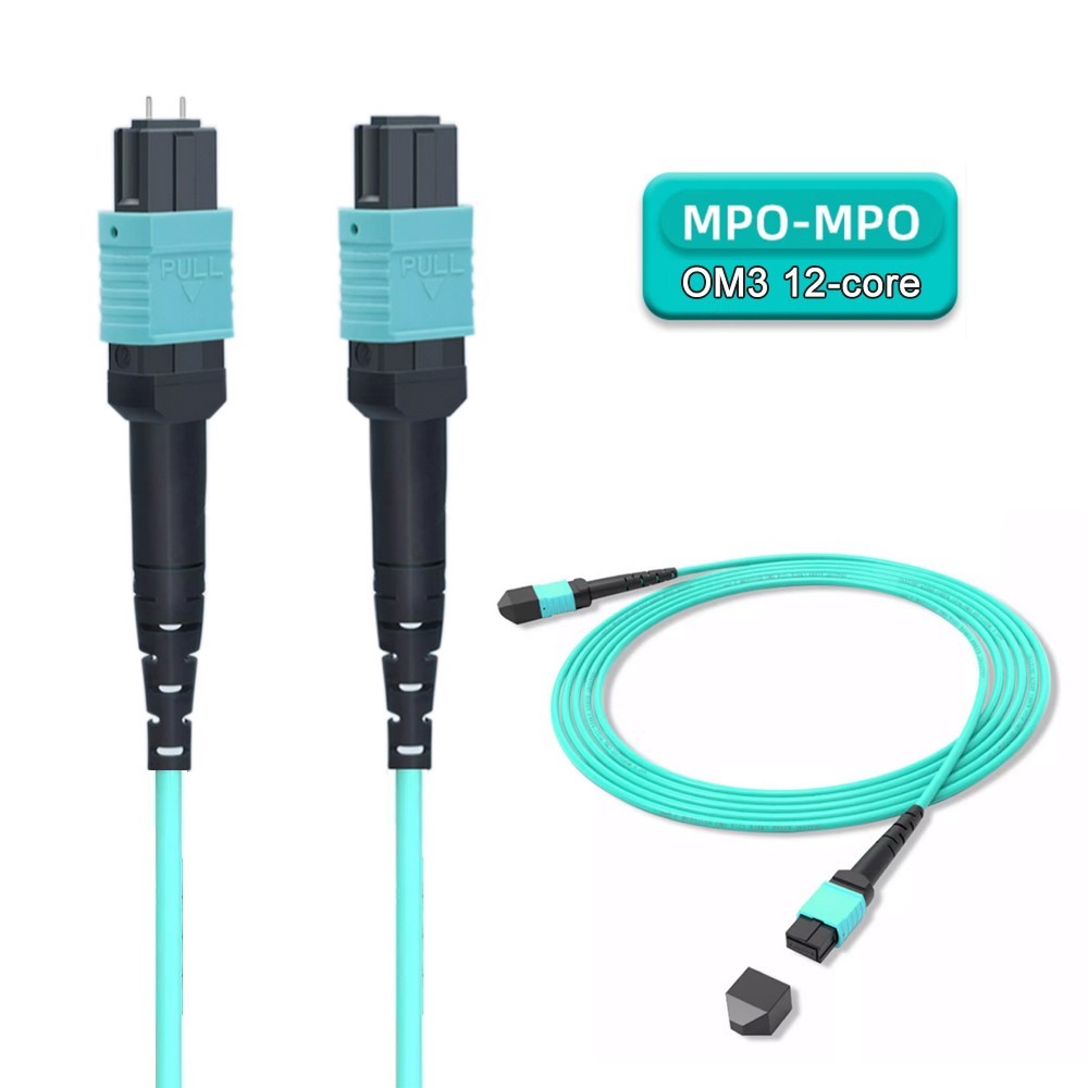 Fiber Optic Patch Cord MPO Male to MPO Female OM3 Cable Type B 8 / 12 Core lot