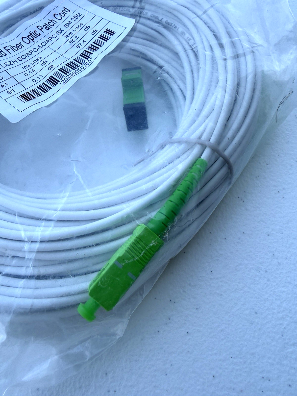 Armored Fiber Optic Patch Cord SC/APC to SC/APC SM Simplex 25M 3.0mm LSZH White