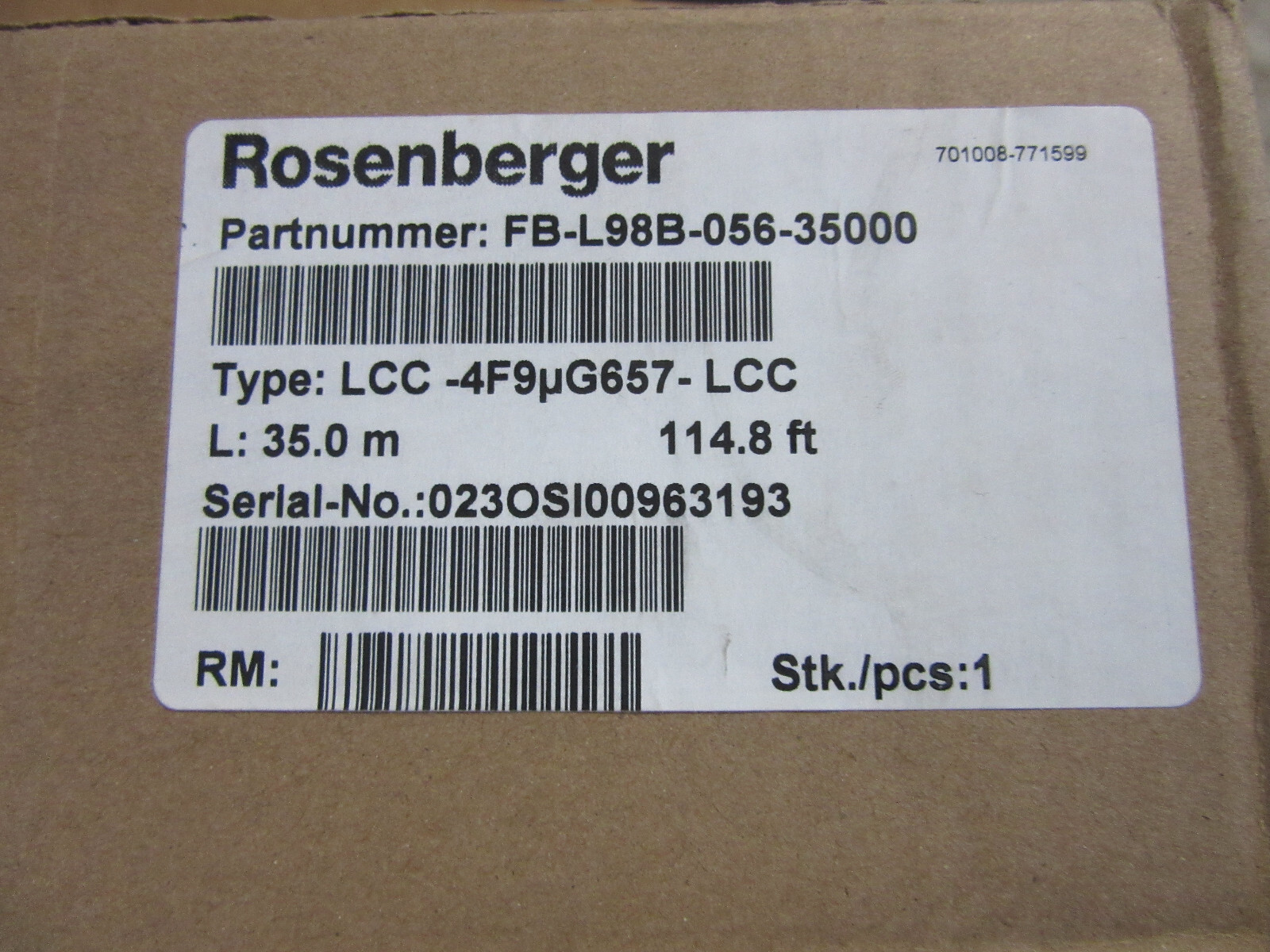 Rosenberger FB-L98B-056-35000 Rugged Cable Assy. 35.0M = 114.8′ Fiber Jumpers