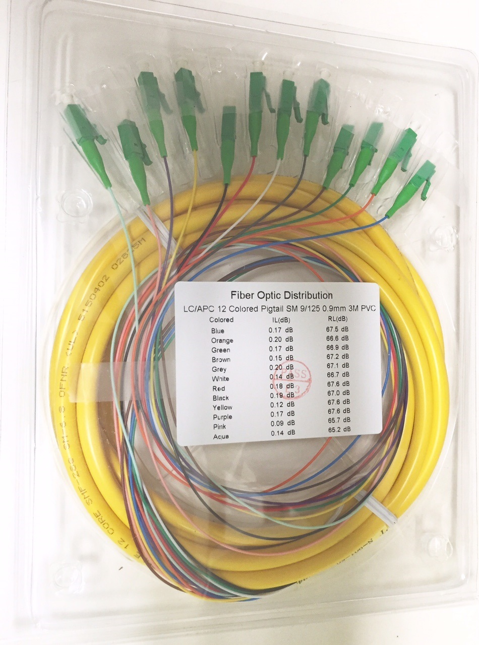 12 Strand 9/125 Fiber Optic Pigtails 1.5m LC/APC Single Mode -0890