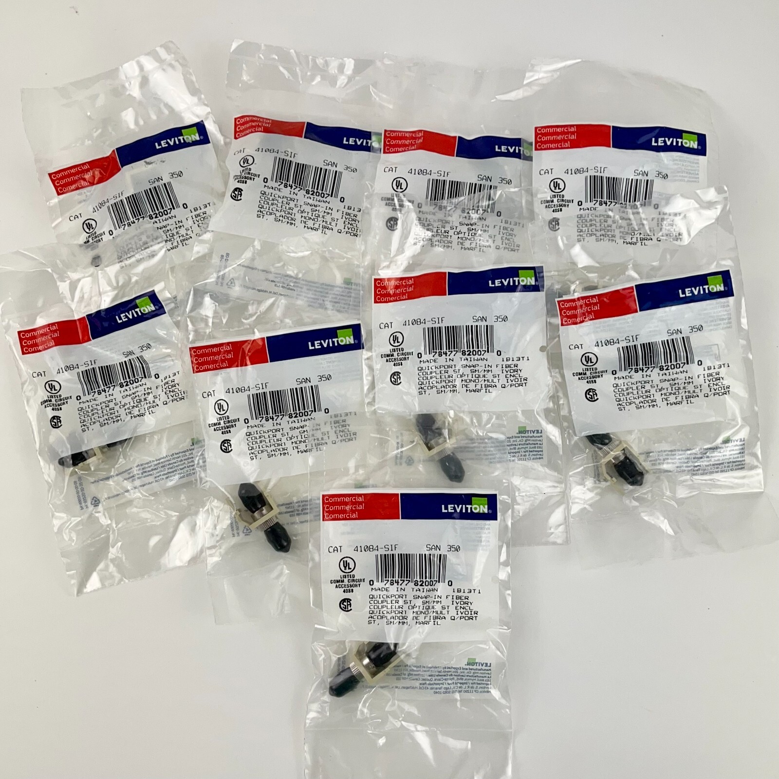 41084-SIF Leviton ST Thread-Lock QuickPort Fiber Optic Adapter Ivory – LOT OF 9