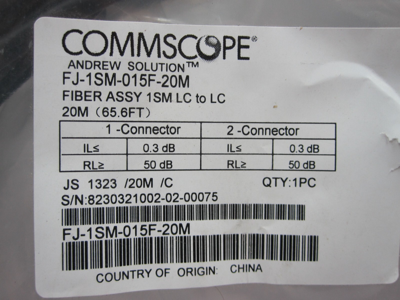 CommScope FJ-1SM-015F-20M Fiber Assembly 1SM LC to LC, 20M, 65.6FT