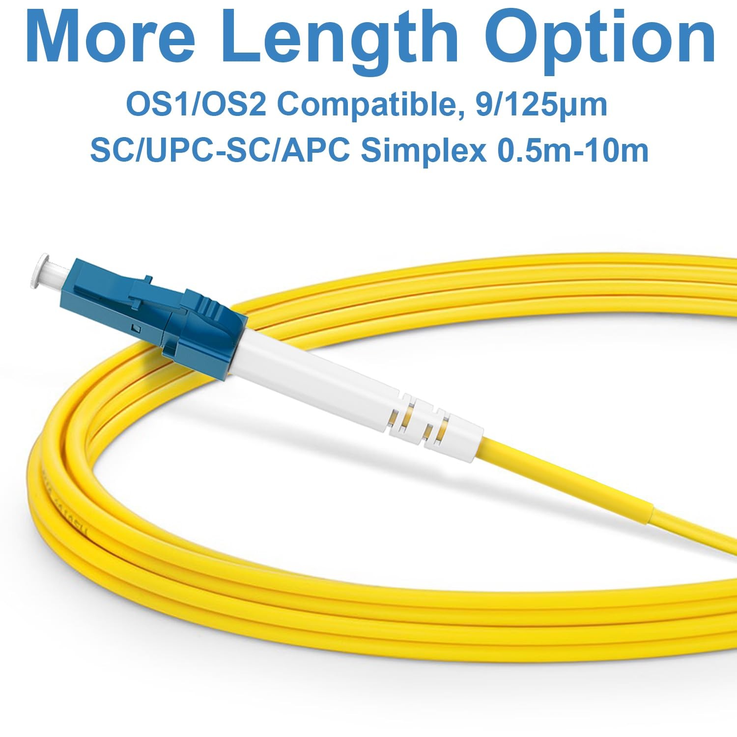 1M 3FT OS2 LC/UPC To SC/APC Fiber Patch Cable Single Mode Simplex Yellow