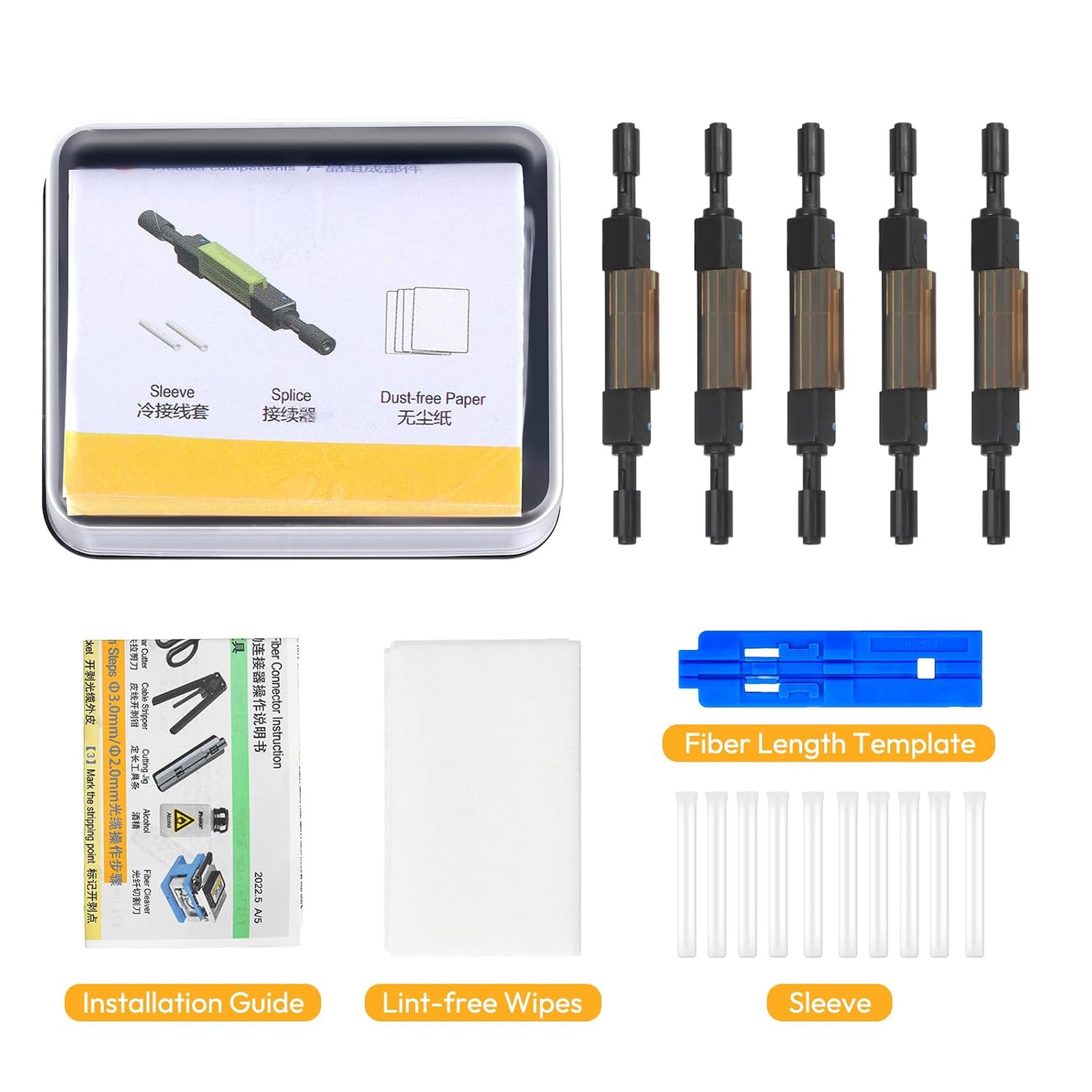 Fiber Optic Quick Connector 0.25mm 0.9mm Bare Fiber Mechanical Splice 5 Pack