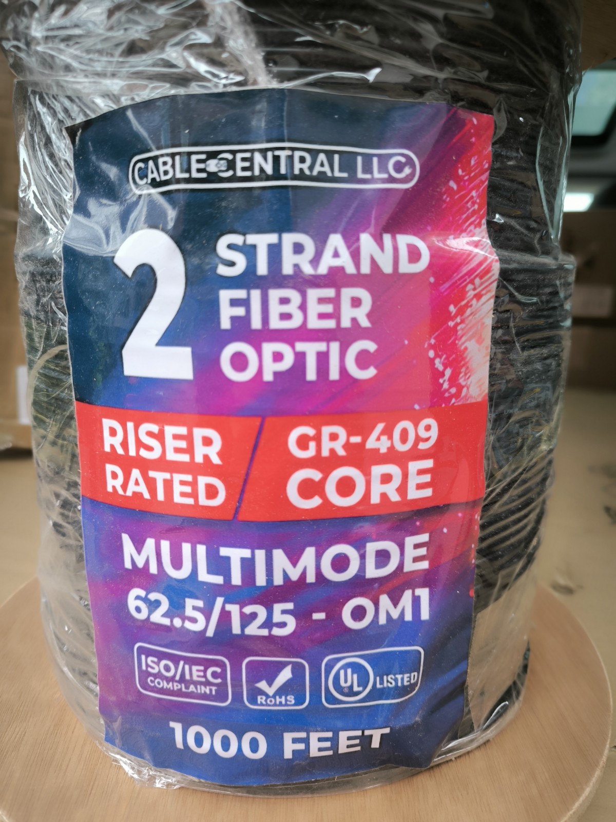 Cable Central LLC 2 Fiber Indoor 1000 feet Fiber Optic Cable, 62.5/125-OM1 Black