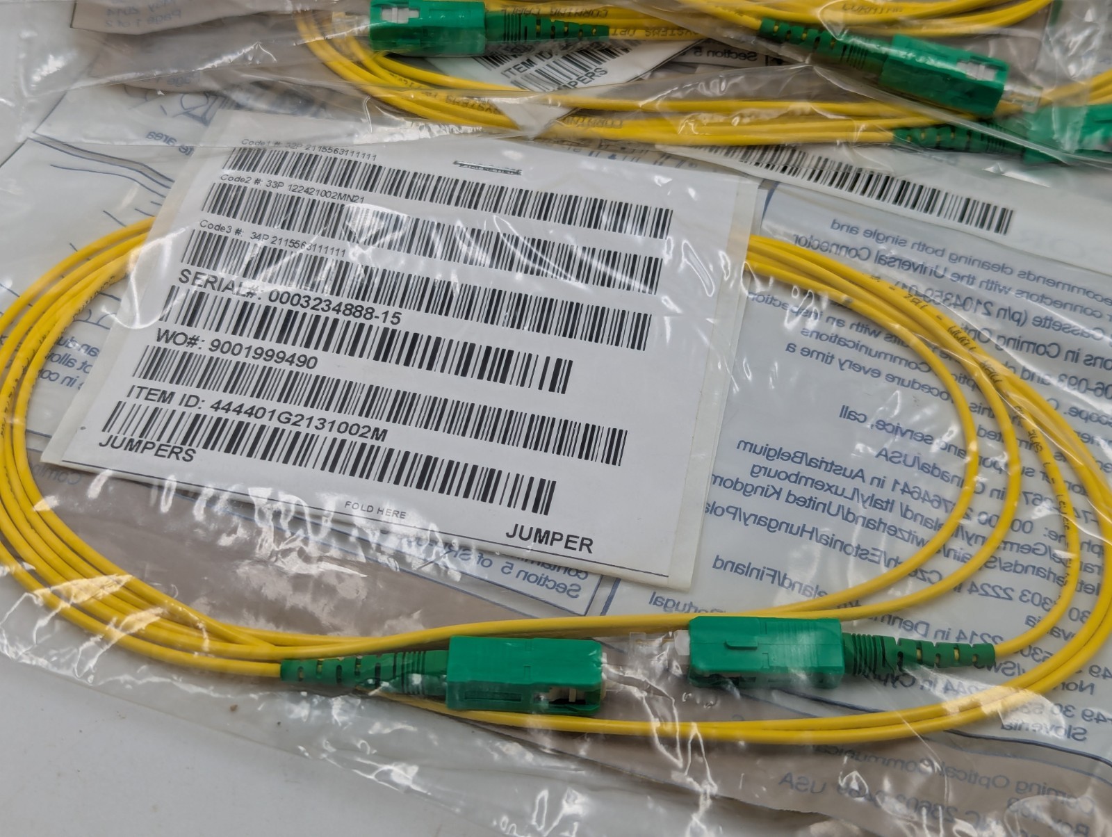 Corning Fiber Jumper Simplex Patch Cord Angled SM SC/APC Riser 2M New Lot of 5