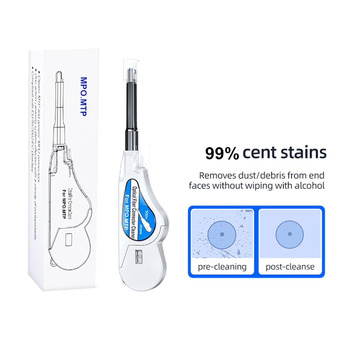 Fiber Optic Cleaner for MPO/MTP Connectors, Over 500 Cleans, Fiber Endface & Opt