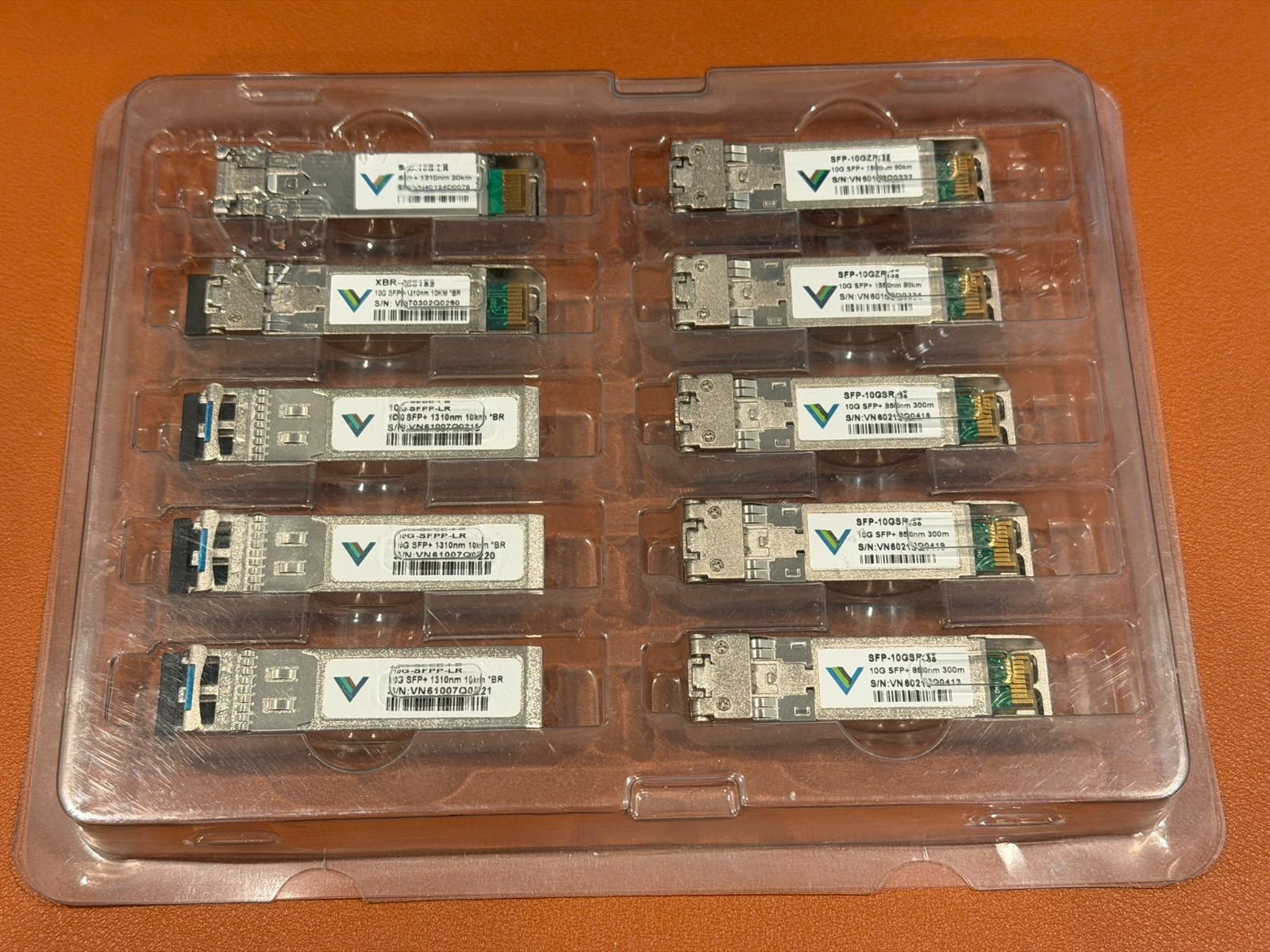 10× SFP+ 10G Fiber Transceivers – Mixed SM/MM – 1310nm 1550nm 850nm