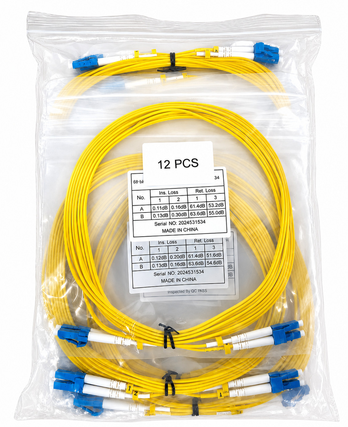 (12) 30 Meter LC/UPC – LC/UPC Duplex Fiber Patch Jumper OS2 SMF Singlemode Cable