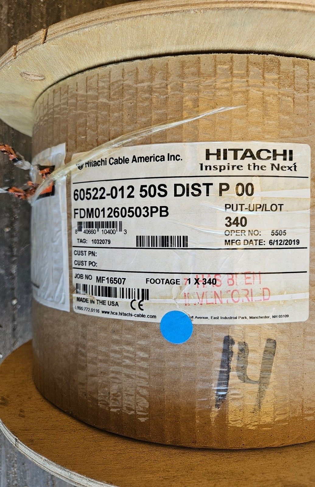 Hitachi 60522-12 Fiber Optic Cable 12 Fiber Single-Unit Plenum 50 UM OM3, 335 Ft