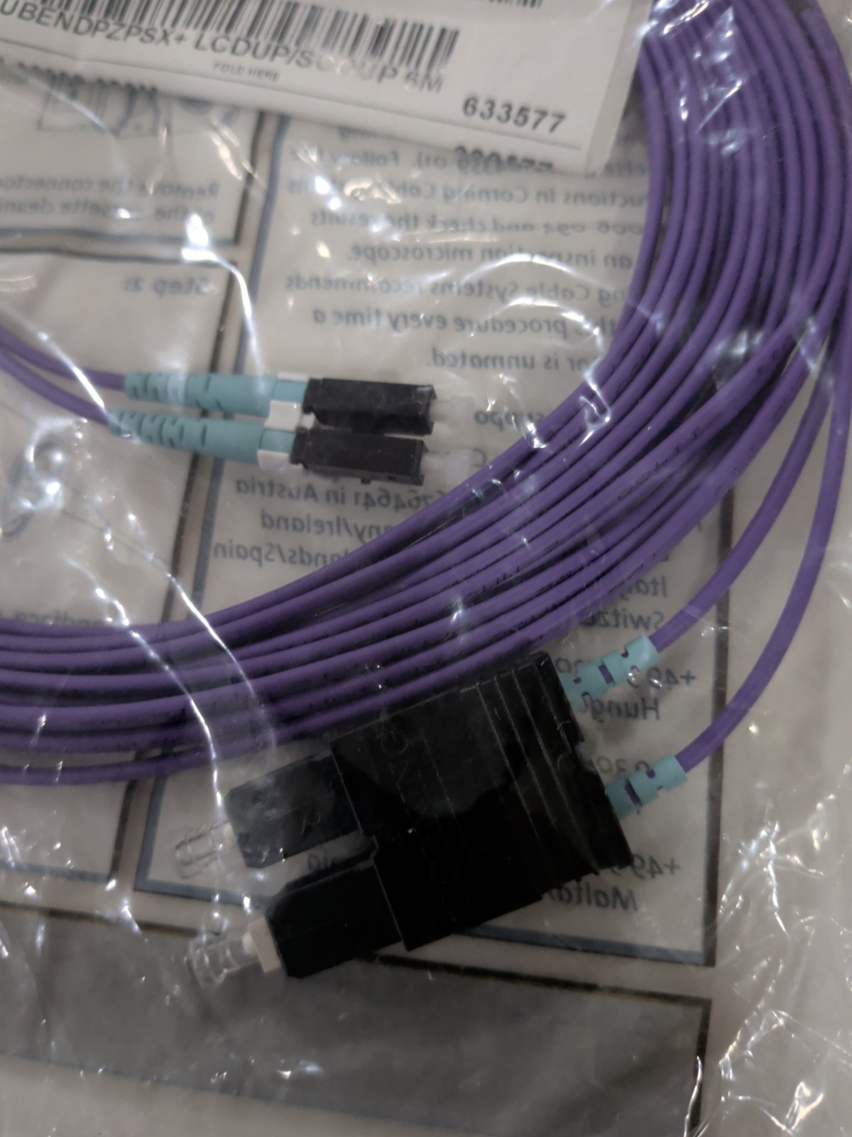 Lot of 75 Corning Gold Fiber Optic Patch Cables 6M LC to FC Single-Mode NEW