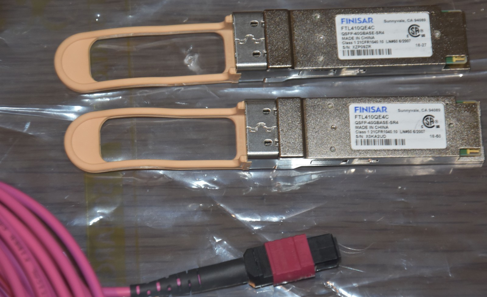 46 FT MTP F / MTP F 12 Core OM4 50/125 Multimode Fiber with 2 Finisar QSFPs