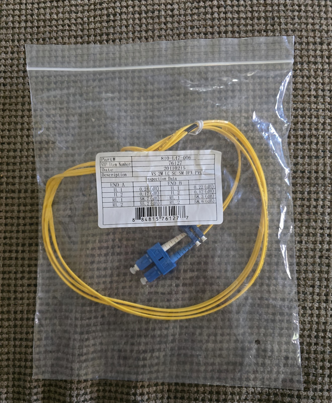 Fiber Optic Cable SM 0S2 9/125UM Part# 810-L47-006