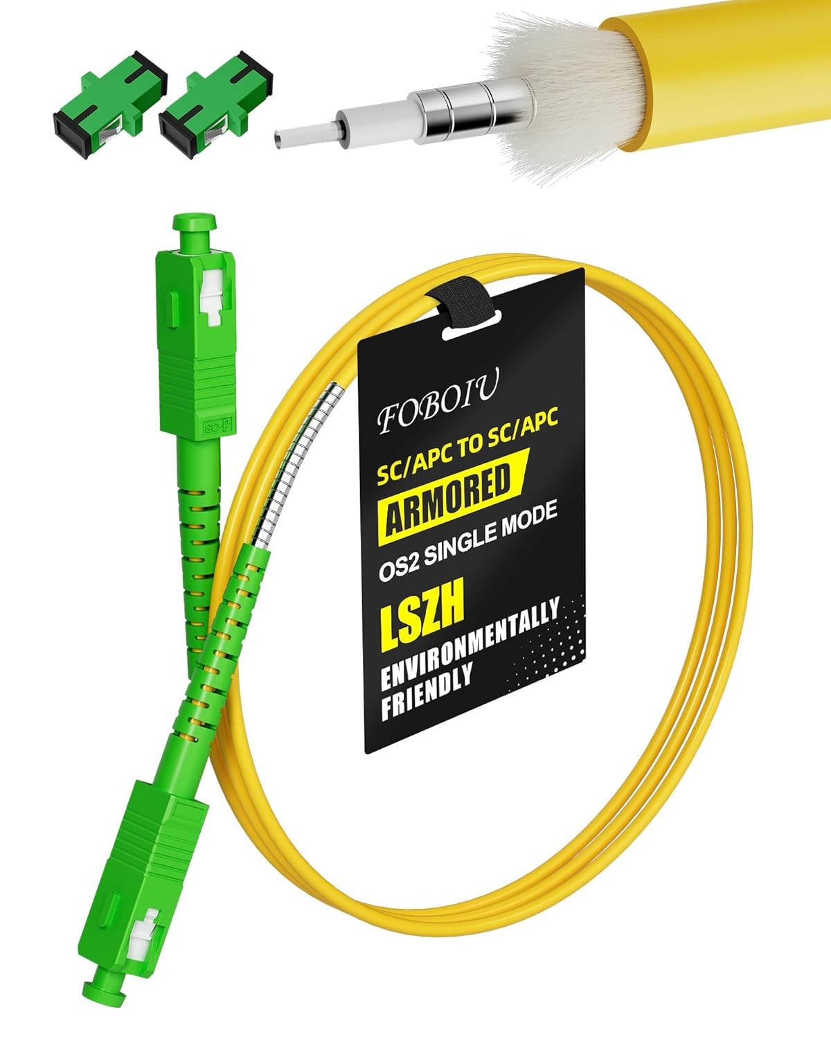 30M 125 Micron OS2 SC/APC to SC/APC Fiber Optic Cable Armored 98ft LSZH