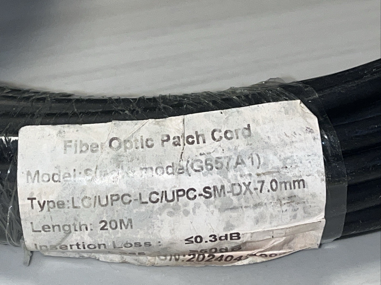 3 QTY! BULK LOT- 20M Round Cord Duplex Fiber Optic Patchcrd Cord Jumper G657A1