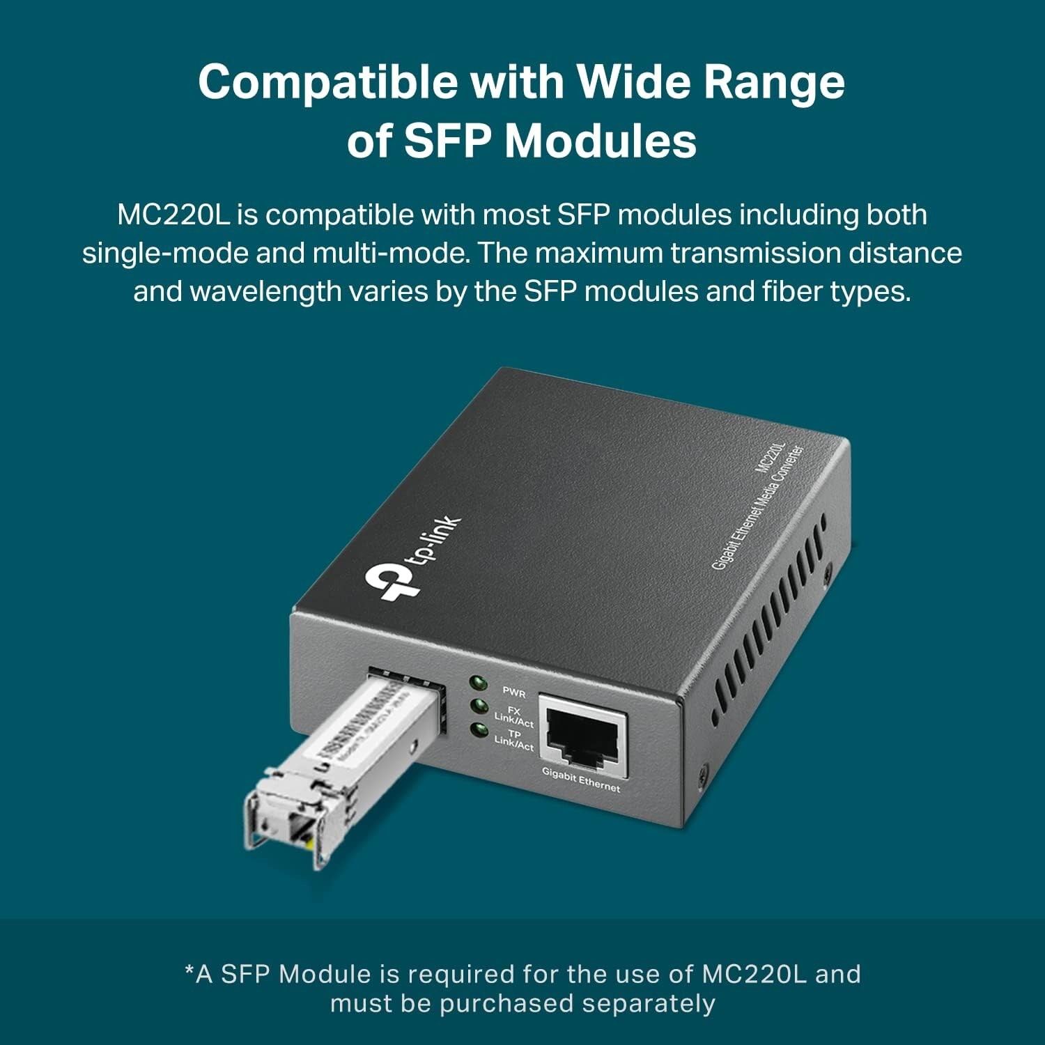 TP-Link MC220L Gigabit Ethernet RJ45 SFP RJ45 Fiber Media Converter