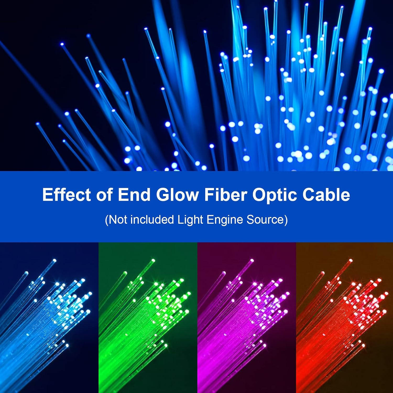 End Glow Fiber Optic Light Cable, PMMA 150Pcs 0.03In 6.5Ft Fiber Starlight Stra