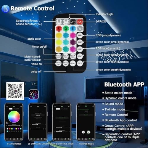 Fiber Optic Starlight Kit 16W 600pcs 9.8ft Sound Activated Bluetooth APP Car