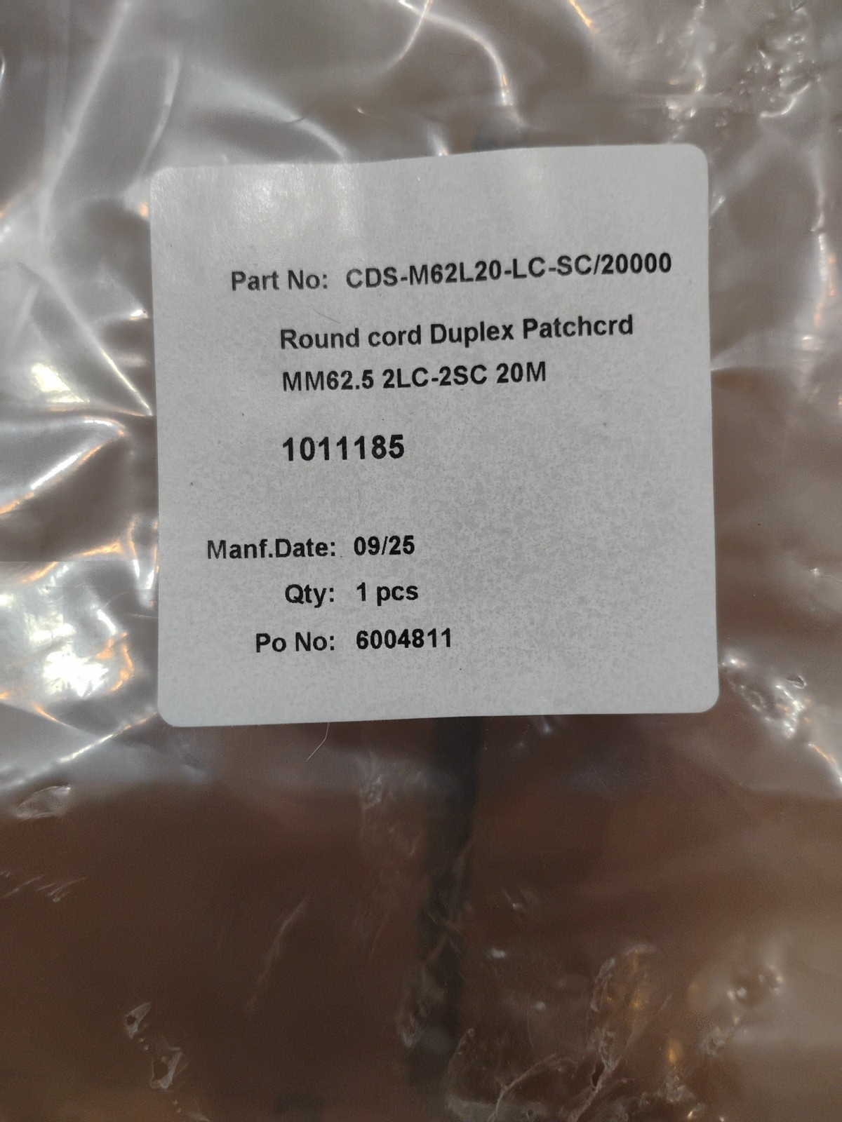 20M Round Cord Duplex Fiber Optic Patchcrd Cord Jumper