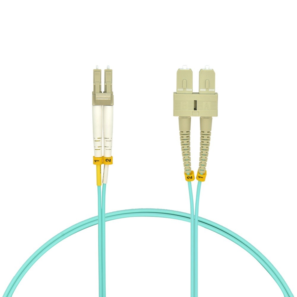 10 Pack of 7m LC/UPC-SC/UPC OM3 Multimode Duplex OFNR 2.0mm Aqua Fiber Optic Pat