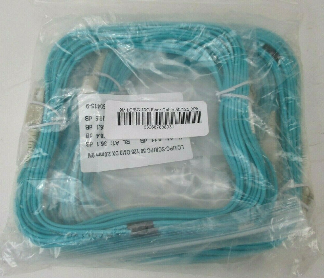 3Pack – 9M 10 Gigabit Aqua Fiber Optic Cable, LC/SC, Multimode, Duplex, 50/125