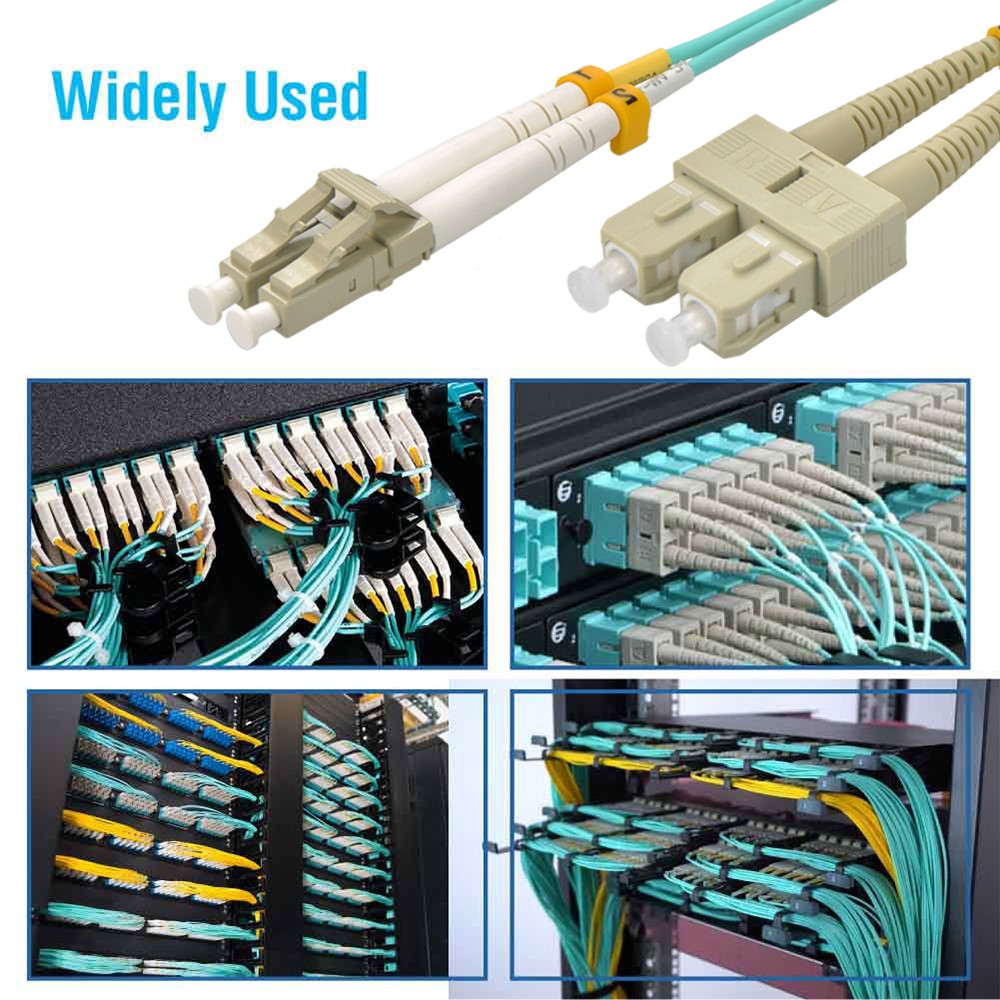 10 Pack of 7m LC/UPC-SC/UPC OM3 Multimode Duplex OFNR 2.0mm Aqua Fiber Optic Pat