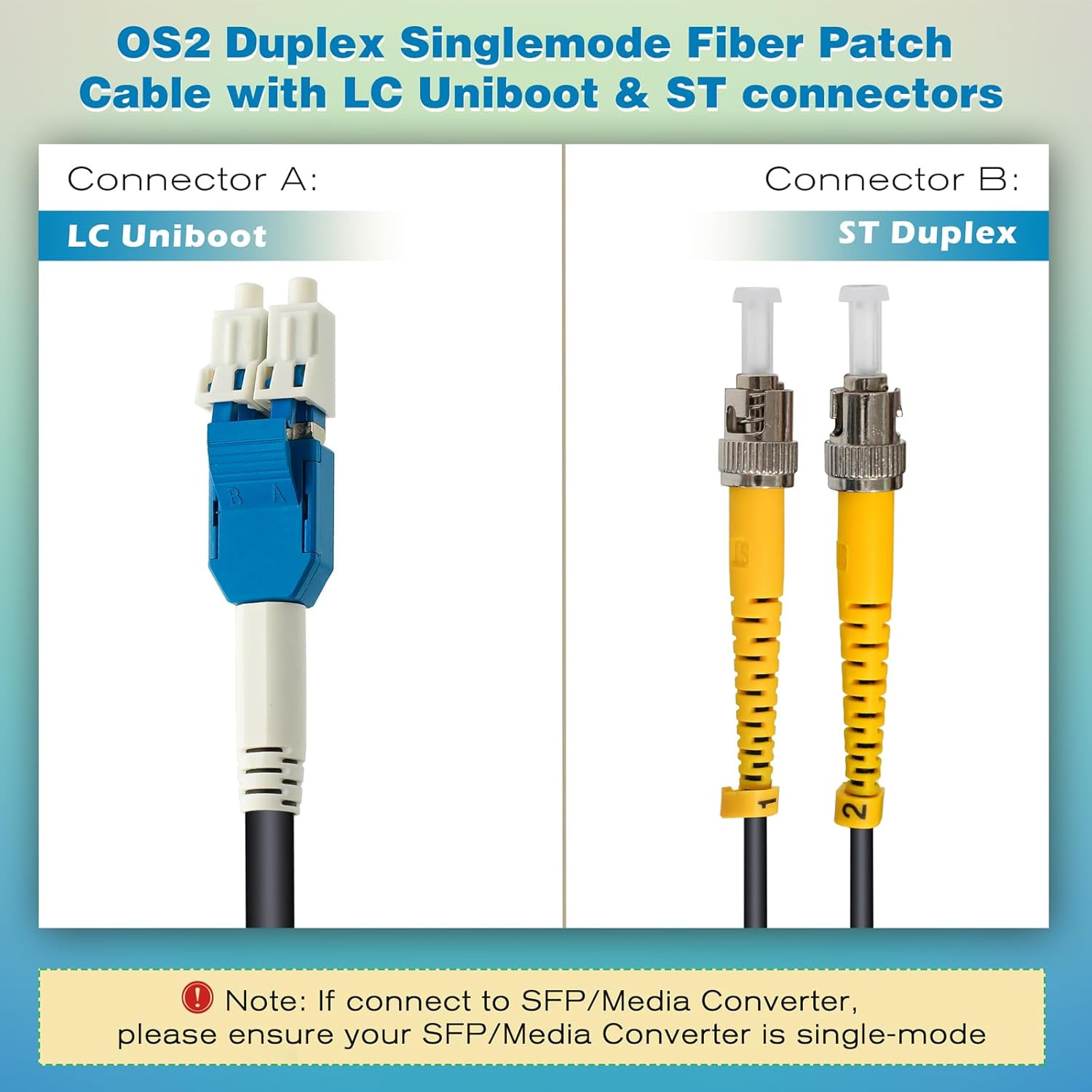 330Ft Armored LC to ST Single Mode Fiber Cable, Duplex 9/125um, Black