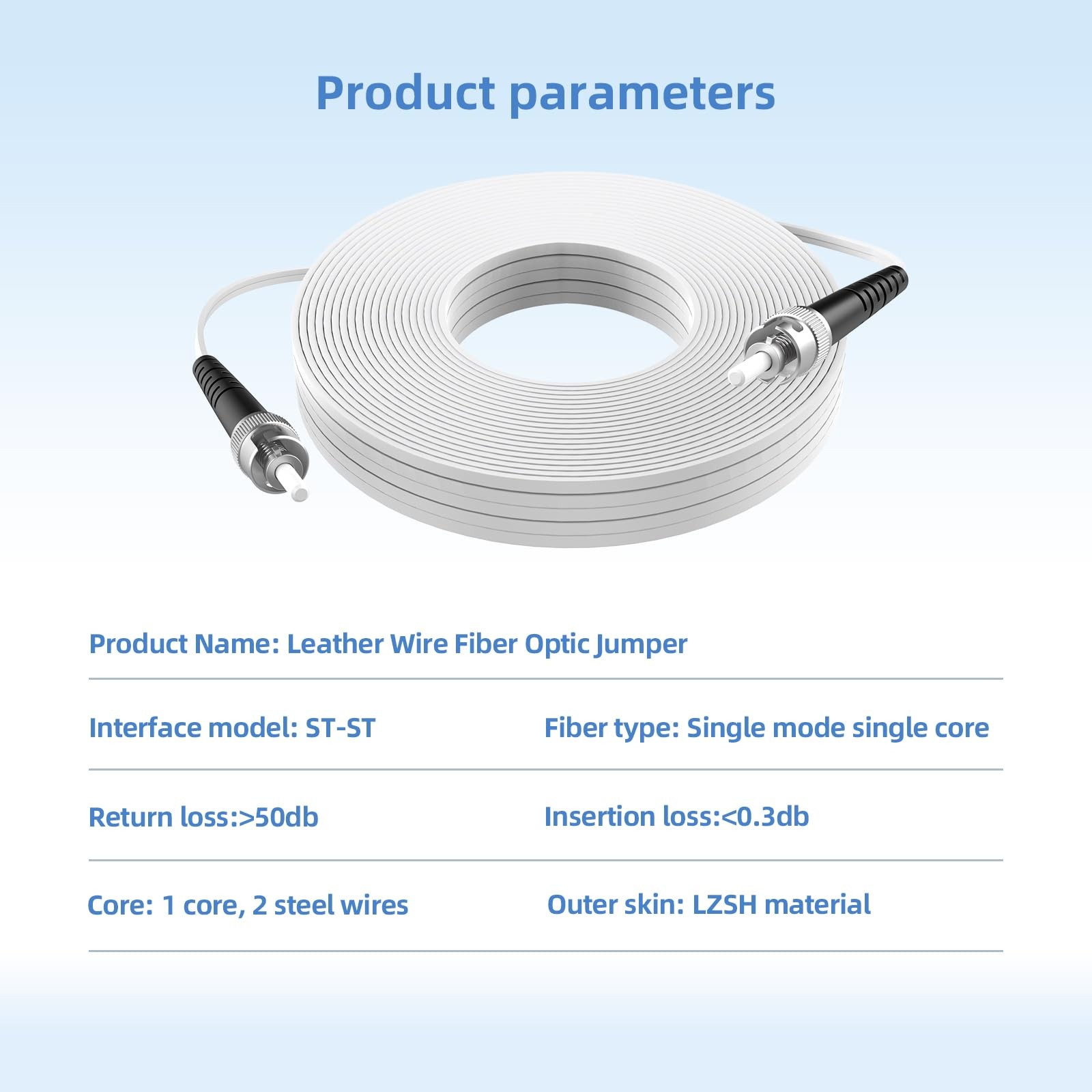 Fiber Optic Internet Cable 30 Ft ST/UPC to ST/UPC Indoor Patch Single Mode White