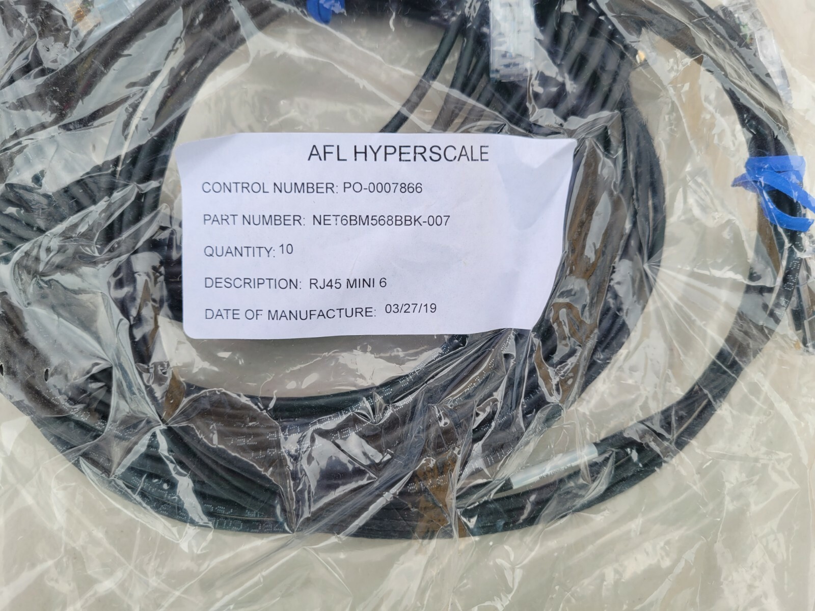 New AFL HYPERSCALE NET6BM568BBK-007 RJ45 Cat 6 7′ Foot Patch Cable Set of 10