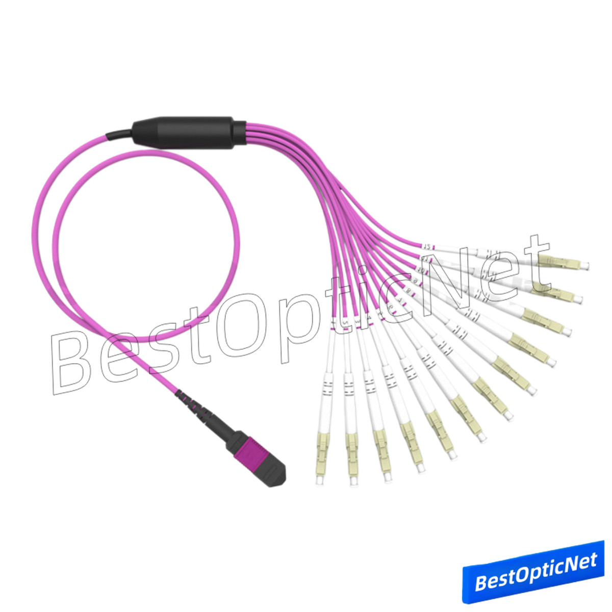 1-15m MPO to LC OM4 8 12F Breakout Fan Fiber Optic Patch Cord Cable 40G to 10G