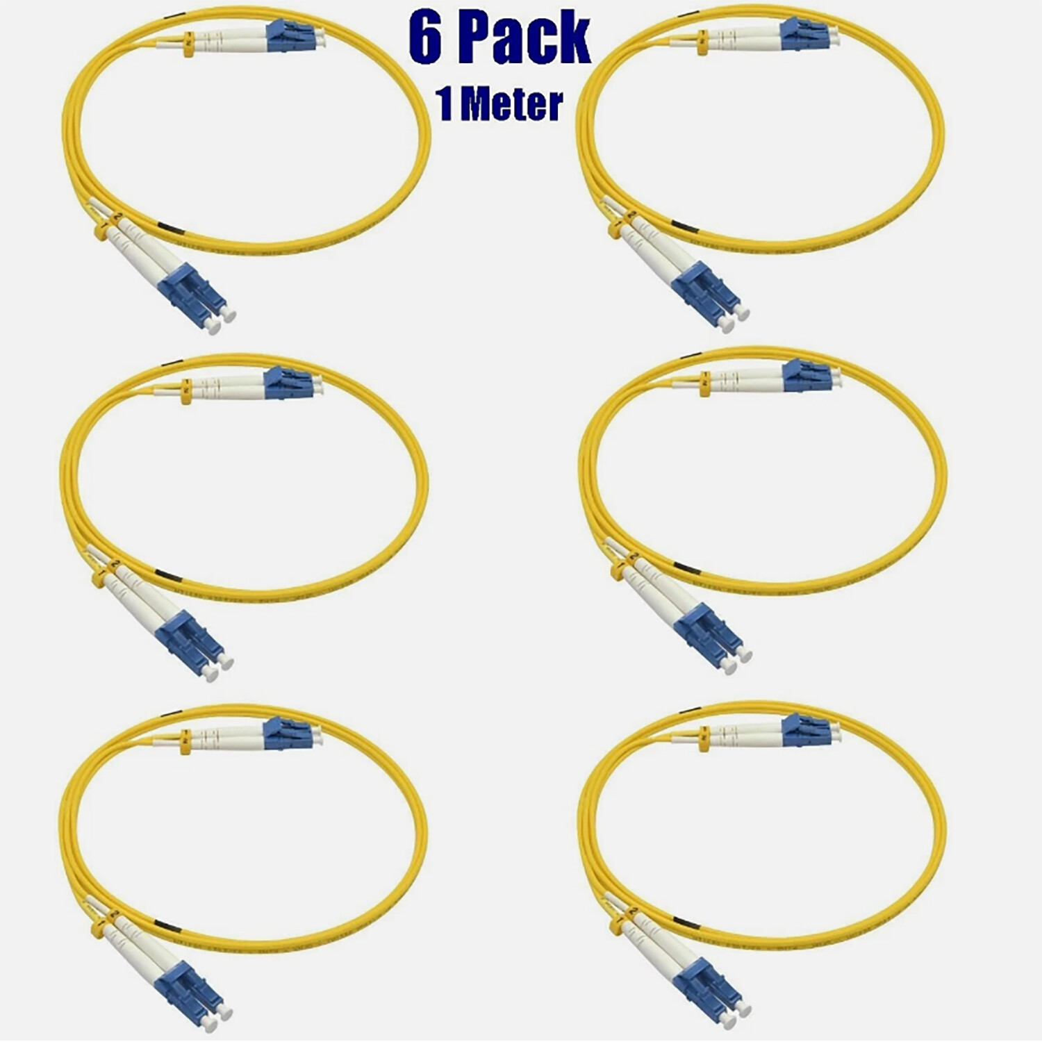 6 Pack 1M 3Ft LC UPC to LC UPC Duplex 9/125 Single Mode Fiber Optic Patch Cable