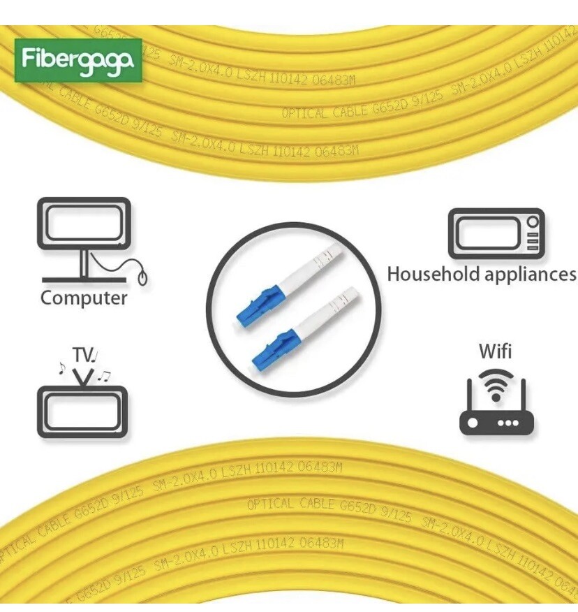 Fibergaga-20m(66ft) OS2 LC/UPC to LC/UPC Fiber Patch Cable, Single Mode Fiber