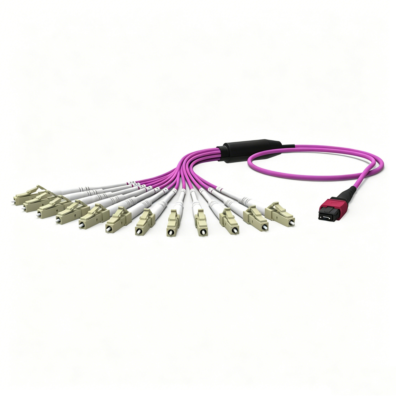1m~20m 12 Core OM4 Multimode MPO-LC Fanout Jumper Fiber Optic Patch Cable Type B
